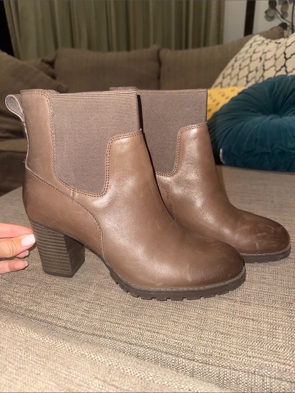 Clarks Brown Chelsea Block Heel Ankle Boots